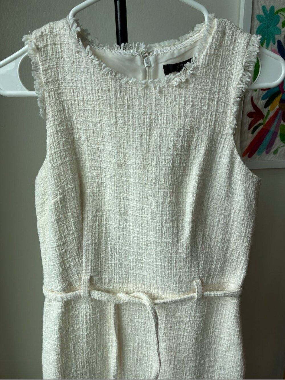 J. Crew White Belted Sheath Dress In Textured Tweed - Size 4 - Picture 9 of 14